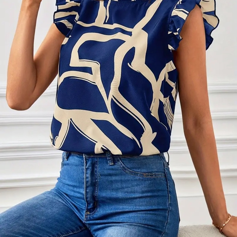 Navy and Cream Women's Top